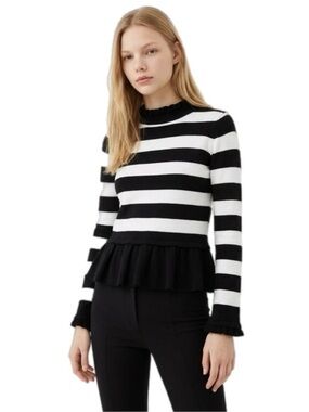English Factory Ruffle Black & White Long-Sleeve Shirt P2P 19”